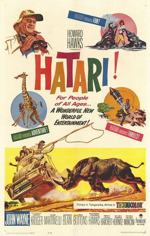 A movie poster by Frank McCarthy for the film Hatari