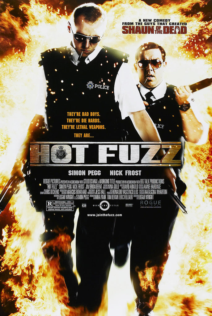 An original movie poster for the Edgar Wright film Hot Fuzz