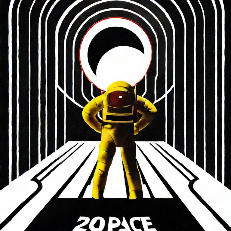 An A.I. generated image of a movie poster for 2001 A Space Odyssey in the style of Saul Bass