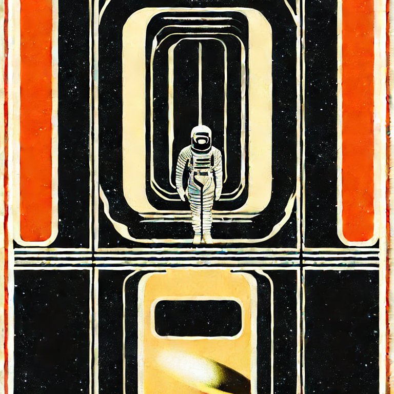 An A.I. generated image of a movie poster for 2001 A Space Odyssey in the style of Saul Bass