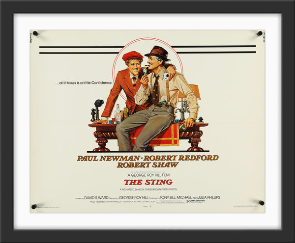 An original movie poster for the film The Sting with artwork by Richard Amsel