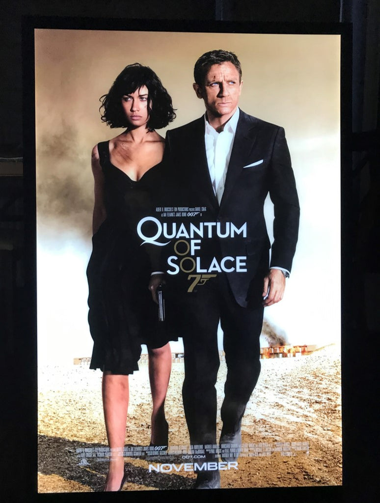 A James Bond Quantum of Solace Movie Poster in an Illuminated Back-Lit Movie Poster Cinema Light Box Frame