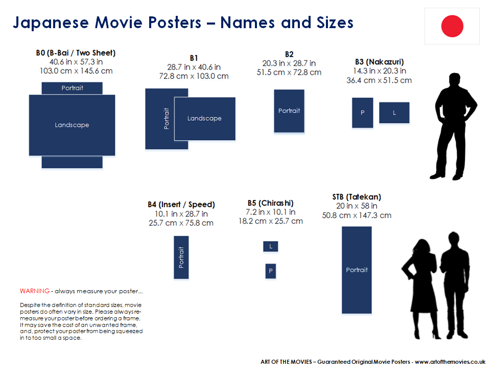 An Infographic providing the names and sizes of movie posters from Japan.