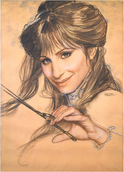 Richard Amsel's illustration of Barbra Streisand for the film Yentl