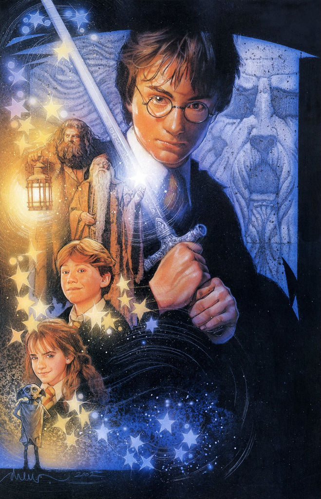 An unused poster by Drew Struzan for Harry Potter and the Chamber of Secrets