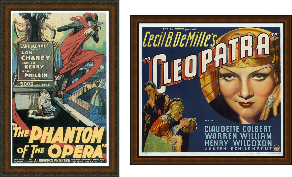 A photo of 1920s movie / film posters for Phantom of the Opera and Cleopatra