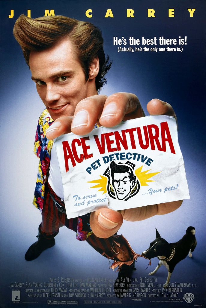 An original movie poster for the film Ace Ventura Pet Detective