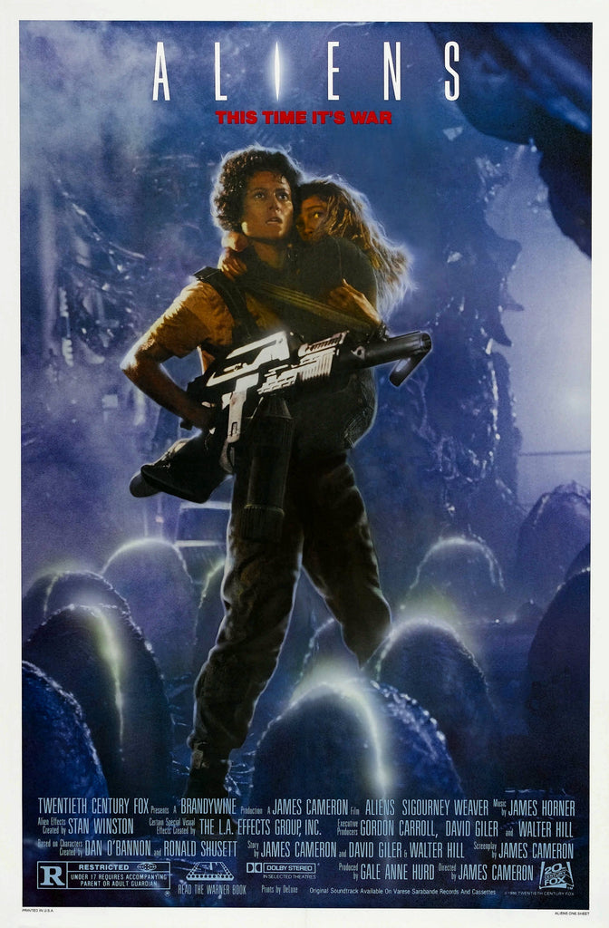 An original movie poster for the James Cameron film Aliens