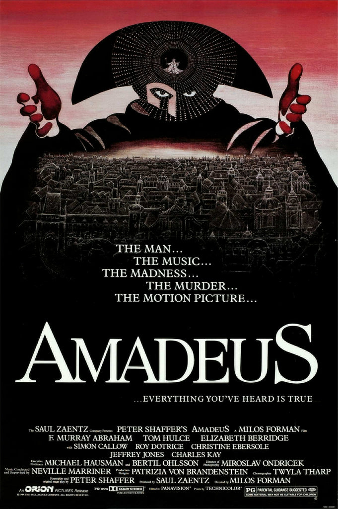 An original movie poster for the film Amadeus