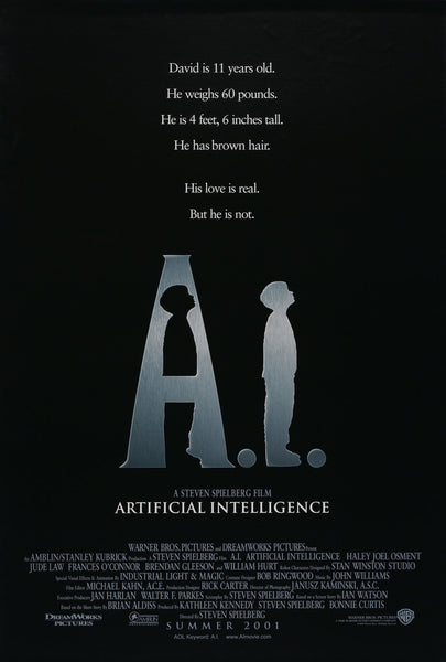 An original movie poster for the film A.I. Artificial Intelligence