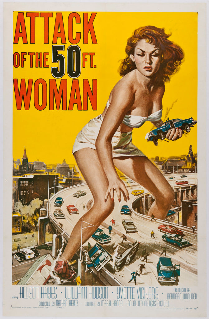 An original movie poster for the film The Attack of the Fifty Foot Woman with art by Reynold Brown