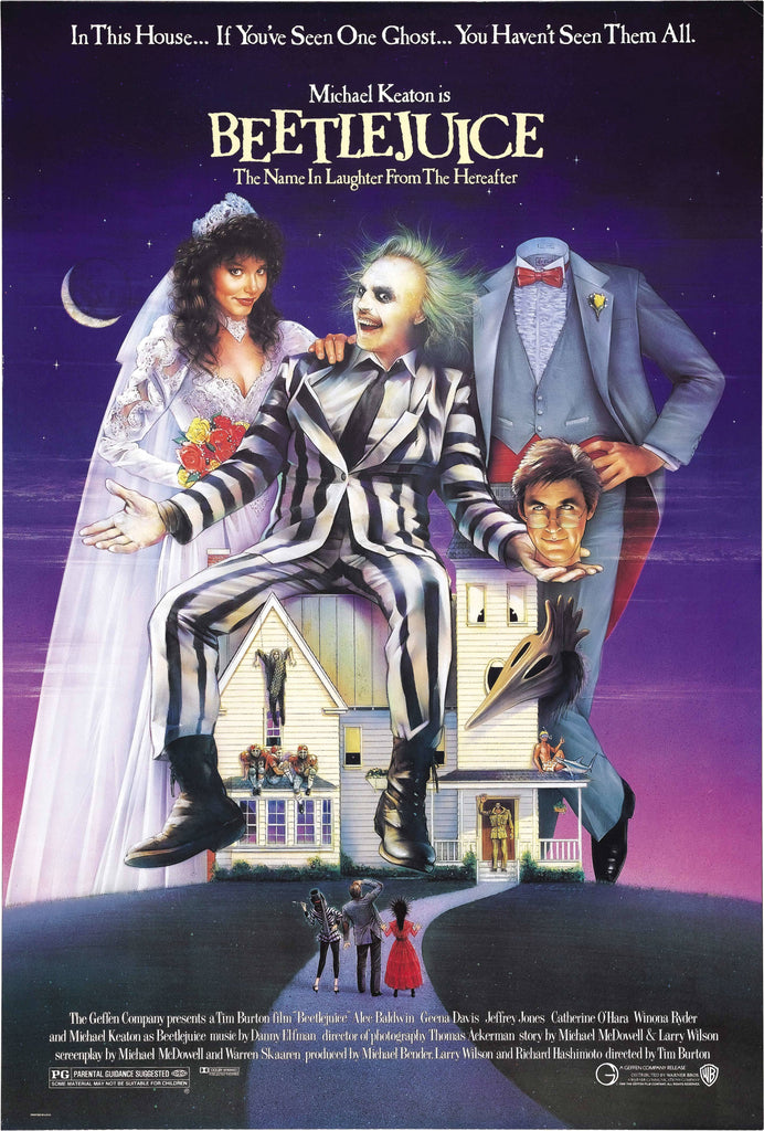 An original movie poster for the Tim Burton film Beetlejuice