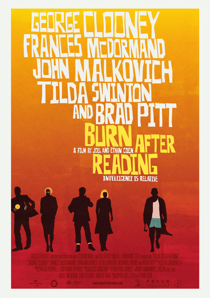 An original movie poster for the Coen Brothers film Burn After Reading