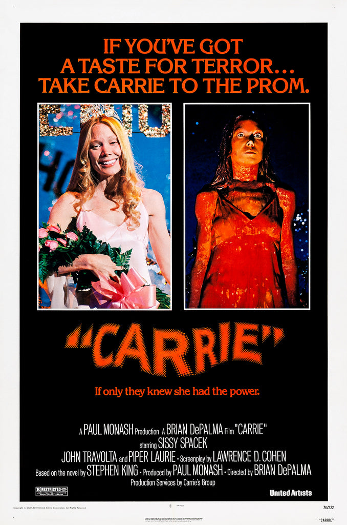 An original movie poster for the Stephen King film Carrie