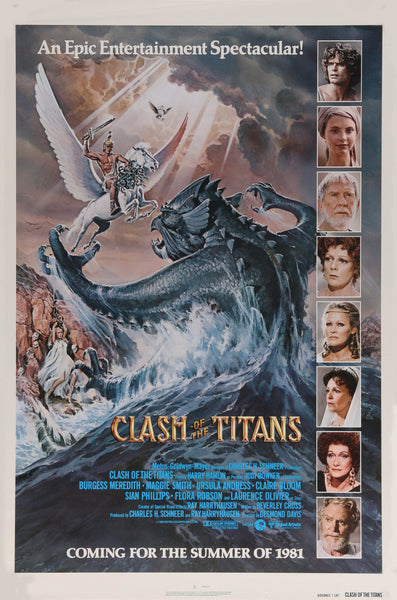 An original movie poster for the film Clash of the Titans with artwork by Daniel Goozee