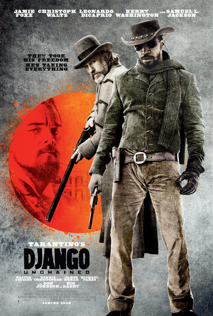 An original movie poster for the Quentin Tarantino film Django Unchained