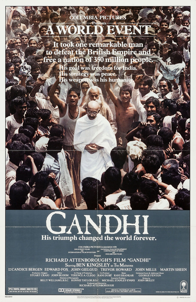 An original movie poster for the film Gandhi