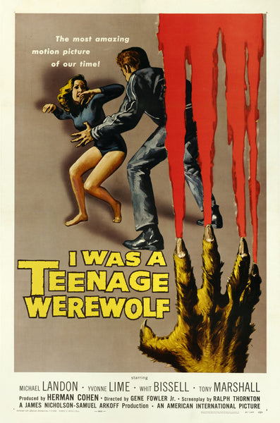 An original movie poster for the film I Was A Teenage Werewolf