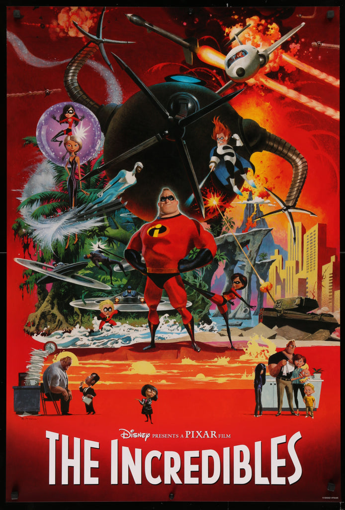 An original movie poster by Robert McGinnis for the Pixar movie The Incredibles