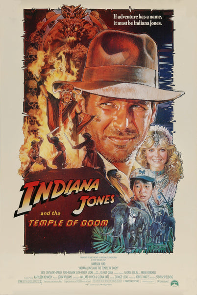 An original movie poster for the film Indiana Jones and the Temple of Doom