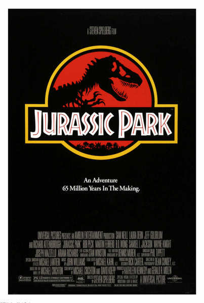An original movie poster for the film Jurassic Park