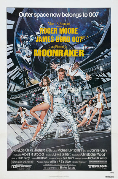 An original movie poster for the James Bond film Moonraker with artwork by Daniel Goozee