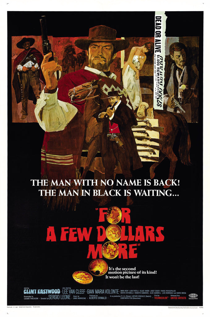 An original movie poster for the Sergio Leone film For A Few Dollars More