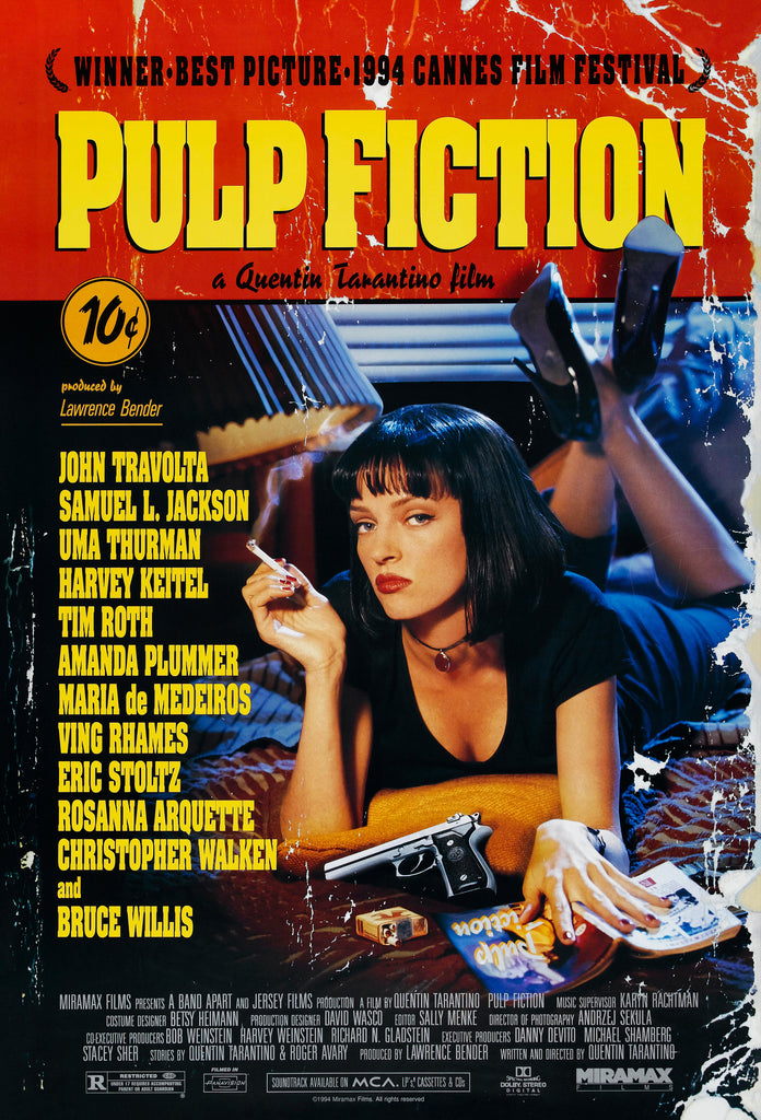 An original movie poster for the Quentin Tarantino film Pulp Fiction