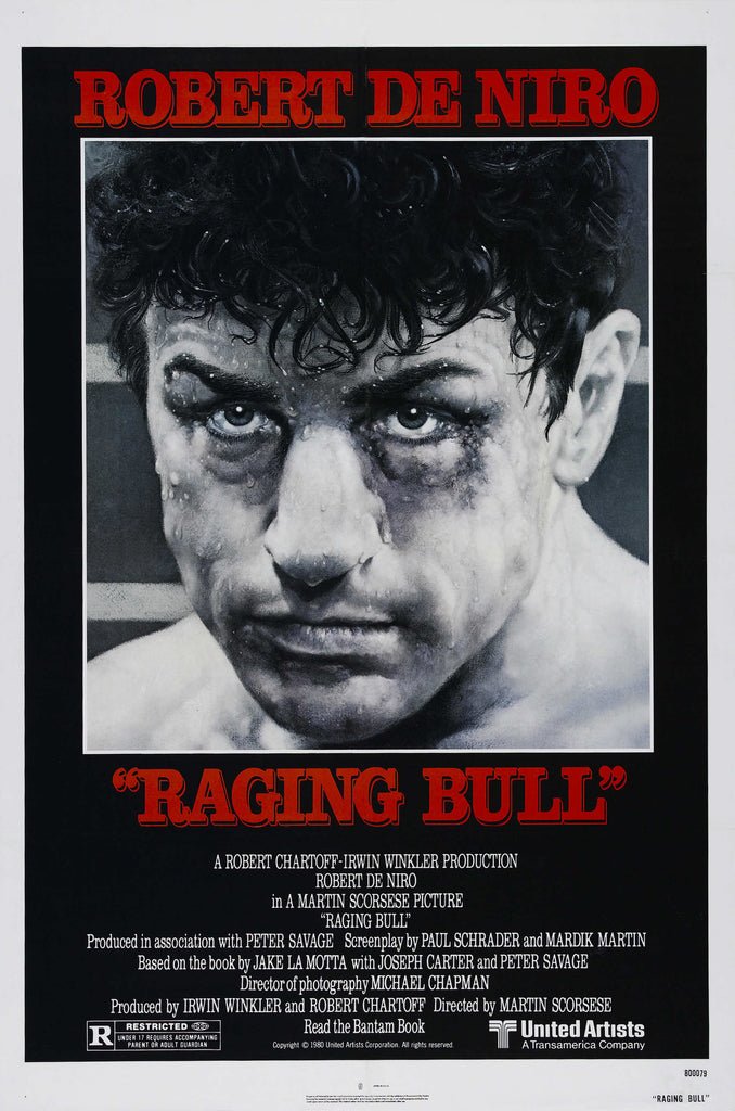 An original movie poster for the Martin Scorsese film Raging Bull
