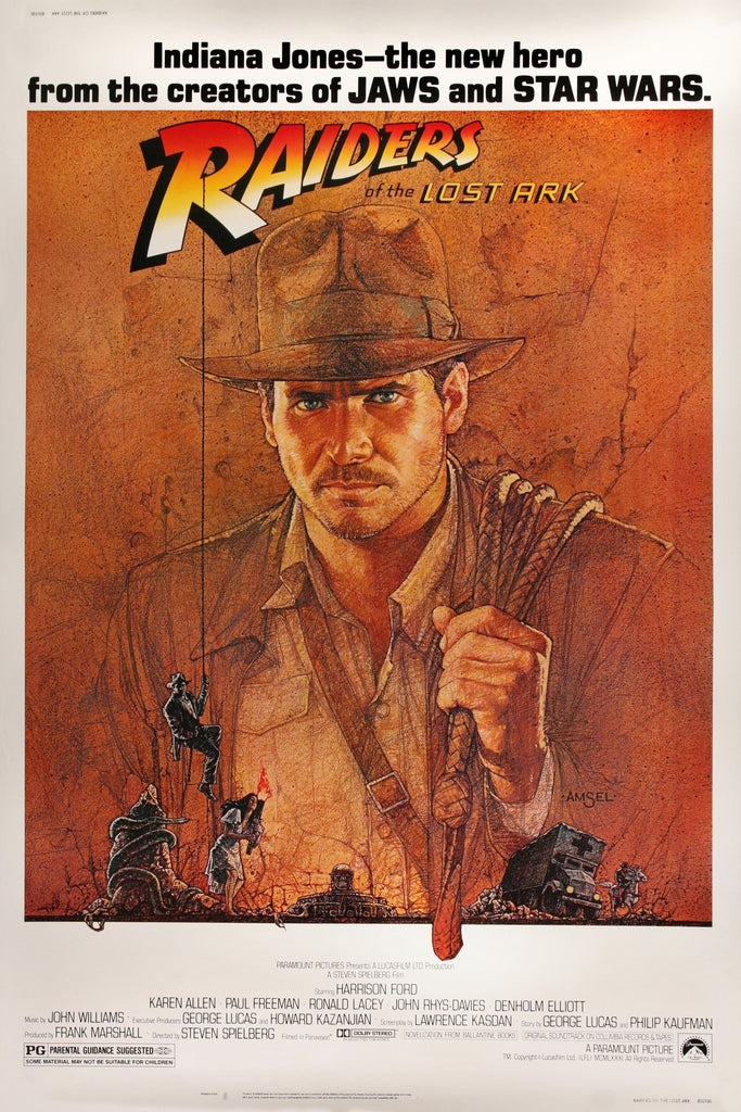 Richard Amsel's movie poster for the initial 1980 release of Raiders of the Lost Ark