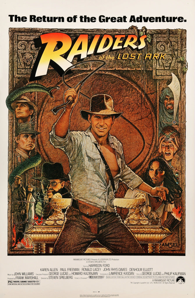 Richard Amsel's movie poster for the 1982 release of Raiders of the Lost Ark