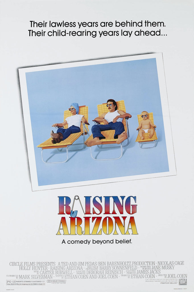 An original movie poster for the Coen Brothers film Raising Arizona