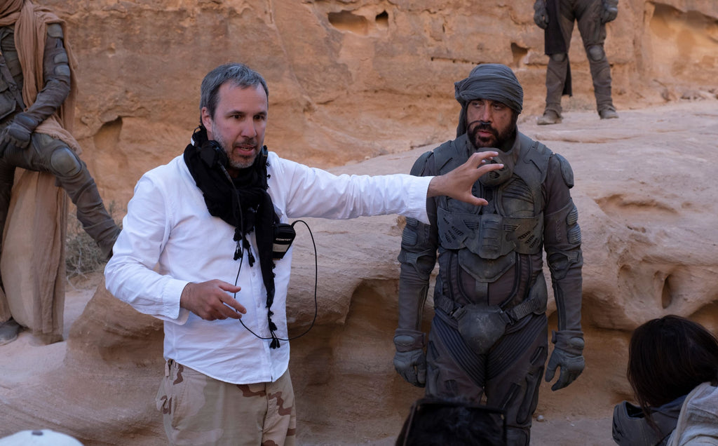 Director DENIS VILLENEUVE and JAVIER BARDEM on the set of Warner Bros. Pictures and Legendary Pictures’ action adventure “DUNE"