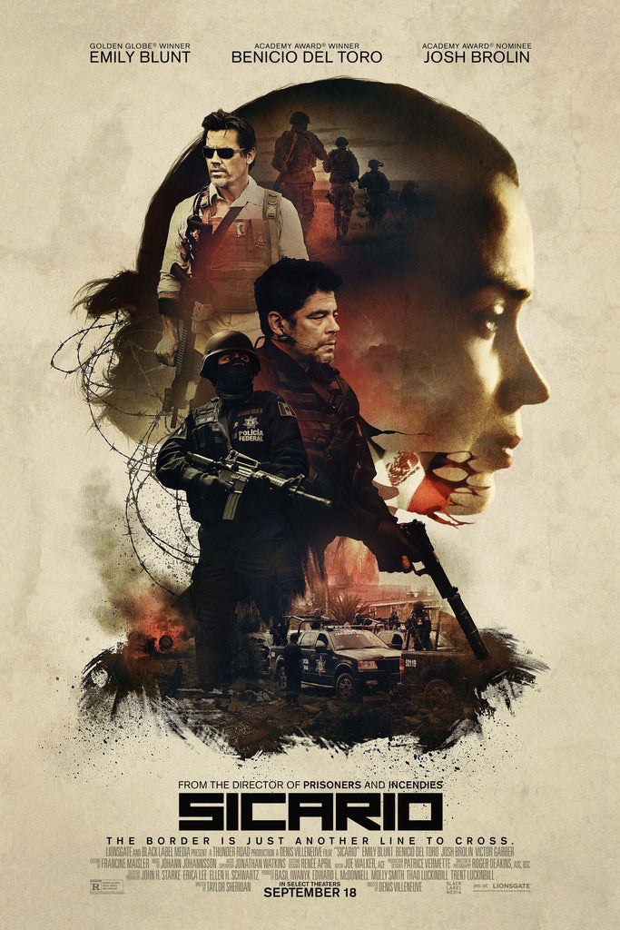 An original movie poster for the Denis Villeneuve film Sicario