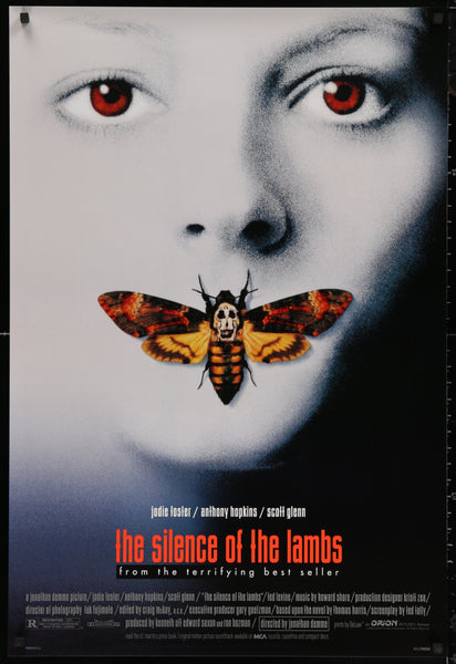 An original movie poster for the film The Silence of the Lanbs