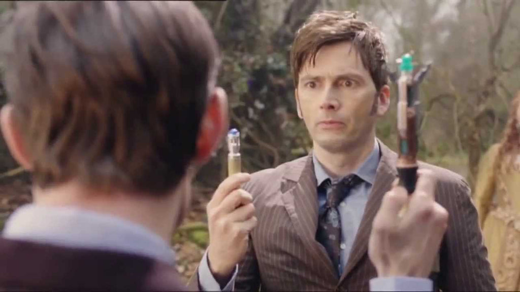 Matt Smith and David Tennant's Doctor Whos with their sonic screwdriver