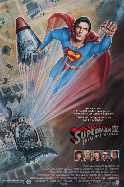 An original movie poster for the film Superman IV with artwork by Daniel Goozee