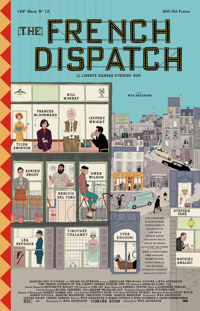An original movie poster for the Wes Anderson film The French Dispatch