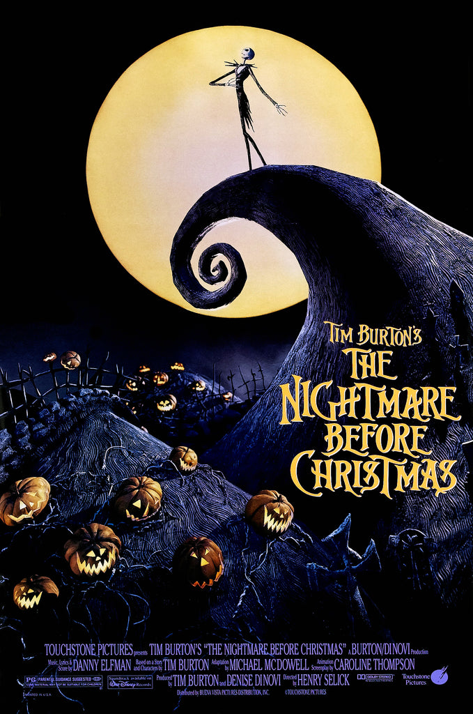 An original movie poster for the Tim Burton film The Nightmare Before Christmas