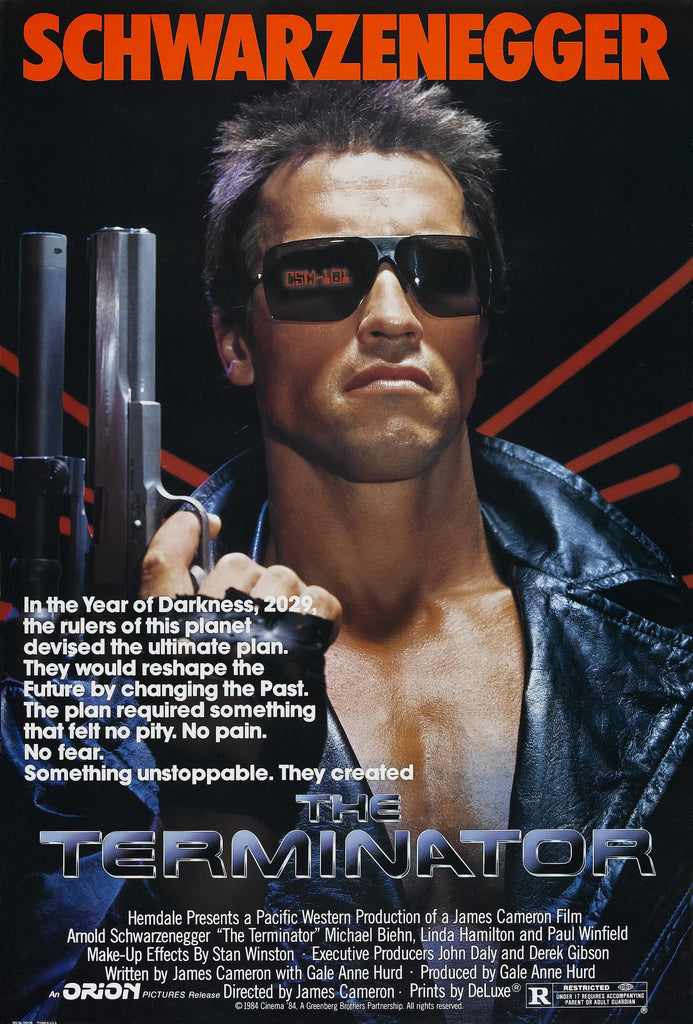 An original movie poster for the James Cameron film The Terminator