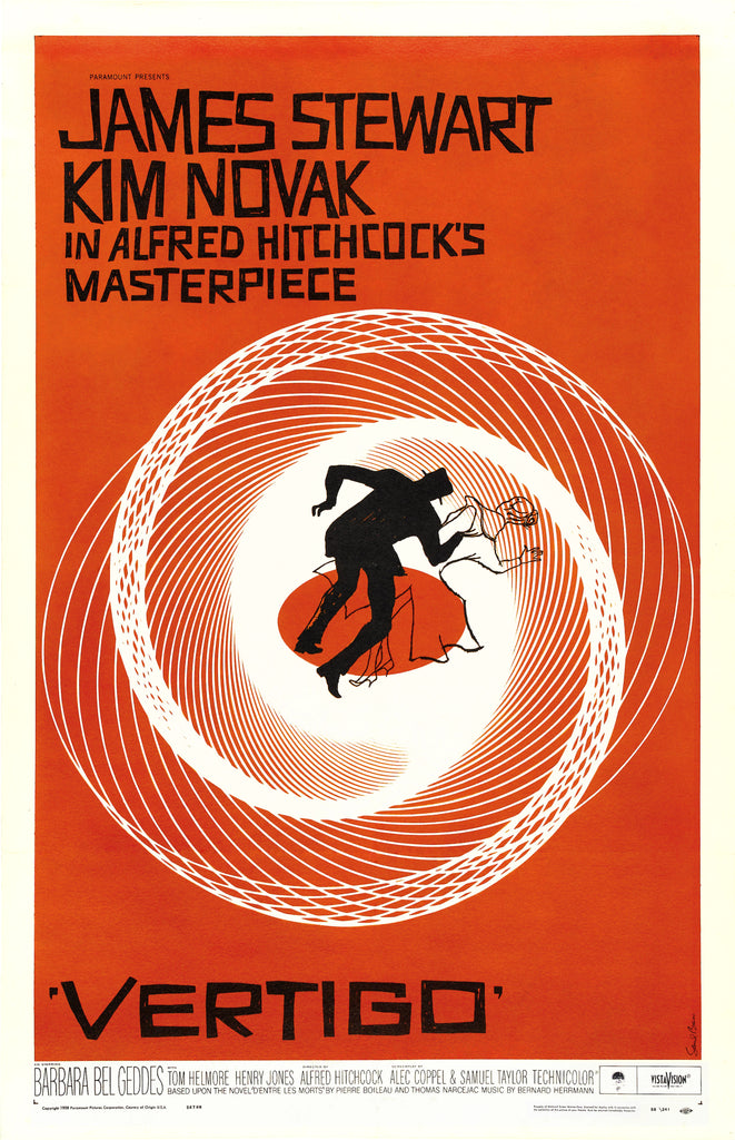 An original movie poster for the Alfred Hitchcock film Vertigo