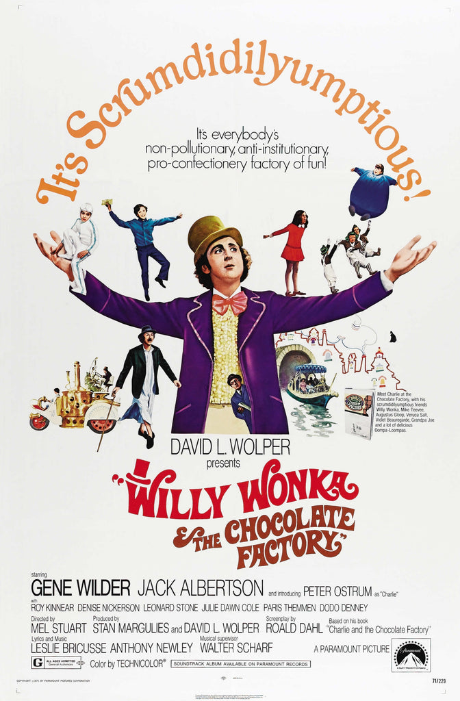 An original movie poster for the film WillyWonka and the Chocolate Factory