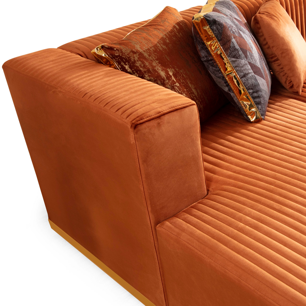 Orange velvet u shape sofa