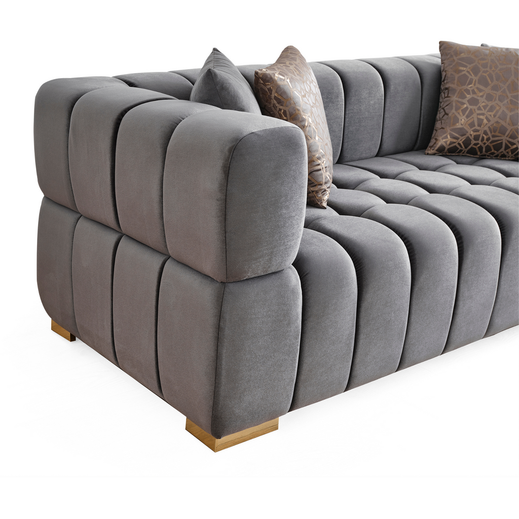 Ariana gray sofa biscuit tufted velvet at asy furniture