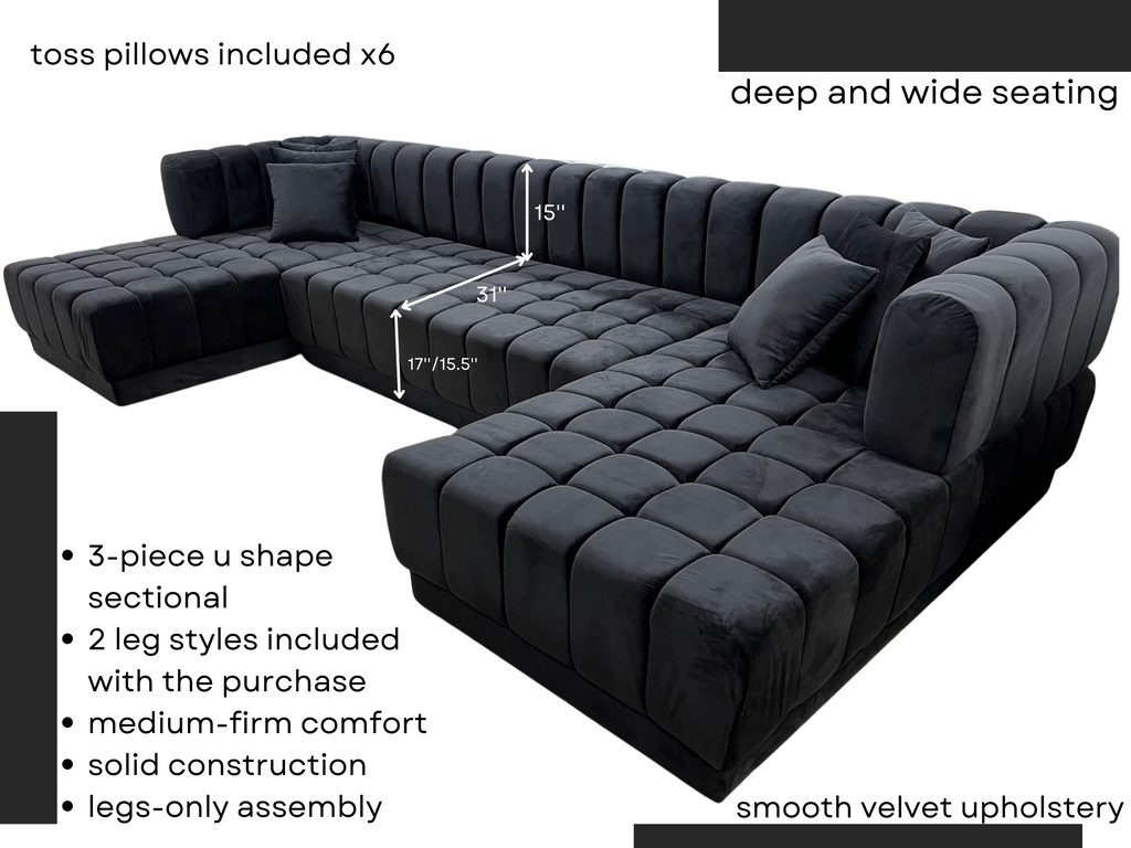 2.0 u shape velvet double chaise sectional sofa at ASY Furniture