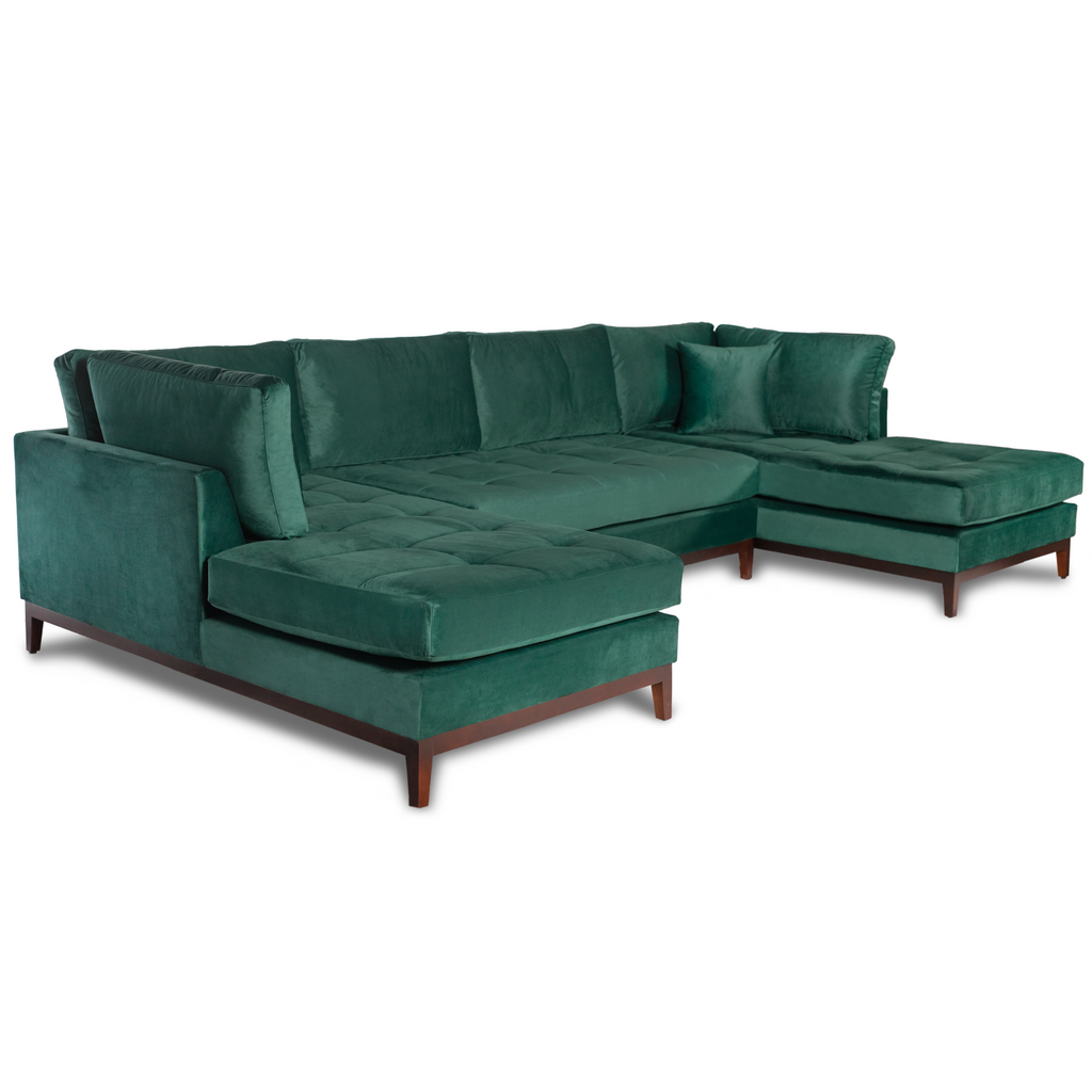 velvet green mid century modern double chaise sectional
