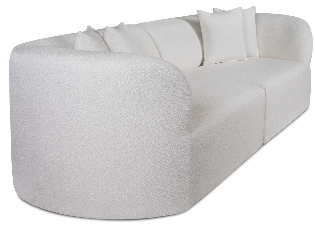 white boucle curved sectional sofa banana