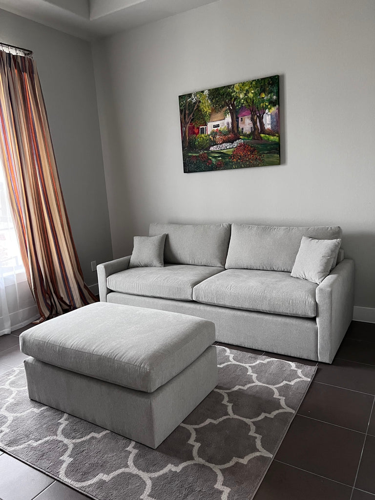 light gray modern reversible sofa ottoman set