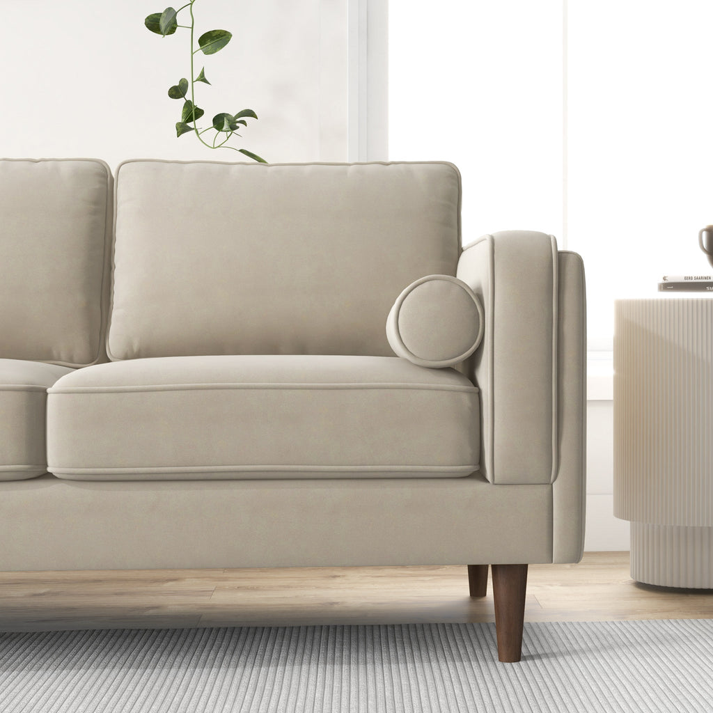 beige velvet mid century modern sofa couch at ASY Furniture Houston