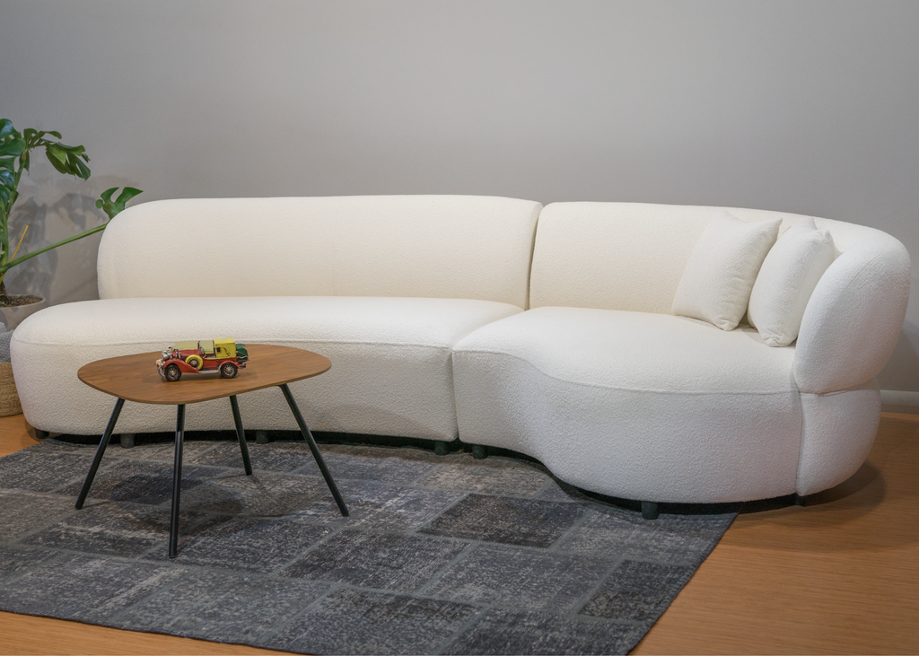 eve boucle white curved sectional sofa